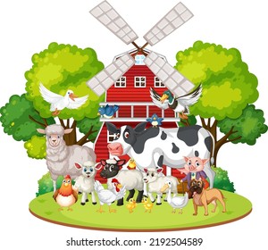 Farming theme with many animals illustration