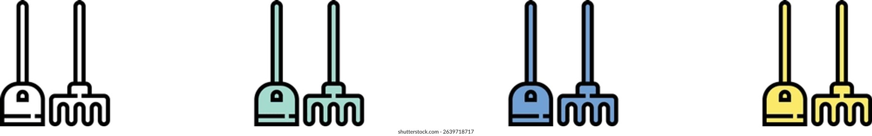 farming tools icon. Outline, Green, Blue and Yellow Style Design Isolated On White Background