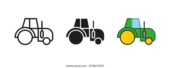 Farming tractor icon. Agricultural tractor vector illustration. Harvest transportation symbol. Farm truck sign. Agronomy equipment pictogram. Farmland machinery concept isolated.