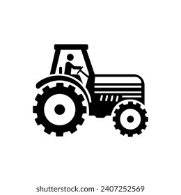 Farming tractor icon logo. Agriculture, farmer concept. Isolated vector illustration