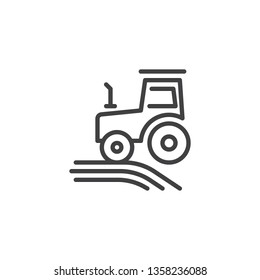 Farming tractor line icon. linear style sign for mobile concept and web design. Tractor on field outline vector icon. Agriculture, farming symbol, logo illustration. Pixel perfect vector graphics