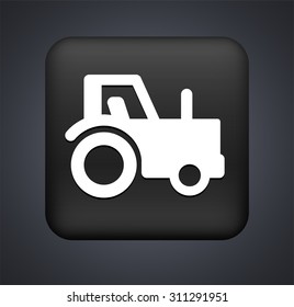 Farming Tractor on Black Square Button