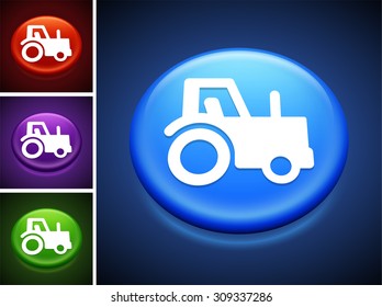 Farming Tractor on Blue Round Button