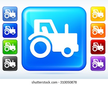 Farming Tractor on Blue Square Button