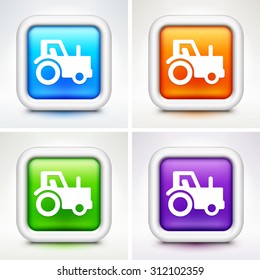 Farming Tractor on Colorful Square Buttons