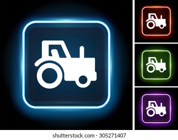 Farming Tractor on Glow Square Button