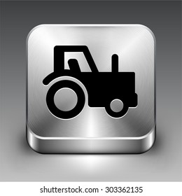 Farming Tractor on Silver Square Button