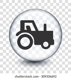 Farming Tractor on Transparent Round Button