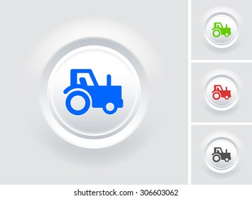 Farming Tractor on White Bevel Round Button