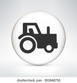 Farming Tractor on White Round Button