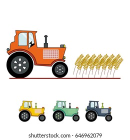 farming tractor and wheat on the white bachground