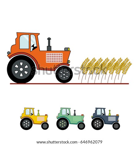 farming tractor and wheat on the white bachground
