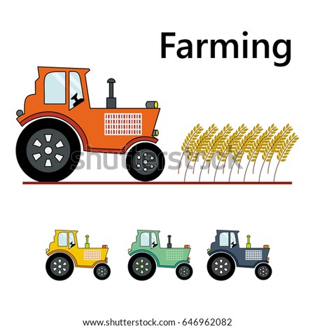 farming tractor and wheat on the white bachground