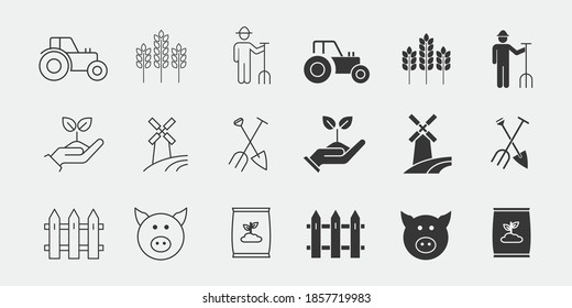 farming vector icon set agriculture outline stroke and solid