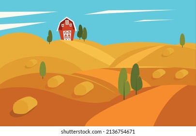 Farming. Vector illustration. Harvesting. Farm away in the fields 