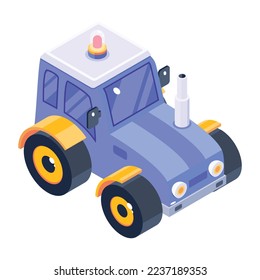 Farming vehicle, an isometric icon of tractor 