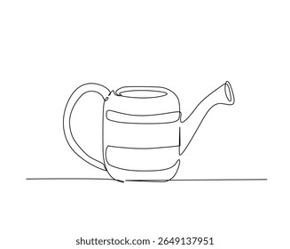 Farming water can outline drawing illustration. one continuous line drawing of watering can.