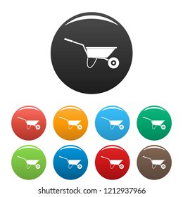 Farming wheelbarrow icons set 9 color vector isolated on white for any design