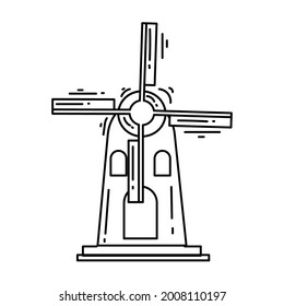 Farming windmill icon. hand drawn icon set, outline black, doodle icon, vector icon design.