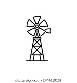 Farming windmill vector illustration black and white farming windmill icon for agriculture and rural design