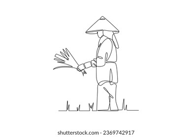 farming woman. Farmer activity minimalist concept. black and white design by vector illustrator. Simple line. Flat cartoon vector illustration.