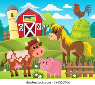 Farmland with animals theme 1 - eps10 vector illustration.