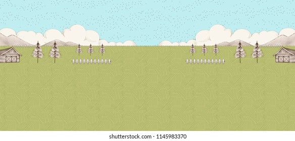 Farmland background in etching style with copy space