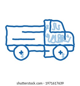 Farmland Delivery Truck sketch icon vector. Hand drawn blue doodle line art isolated symbol illustration