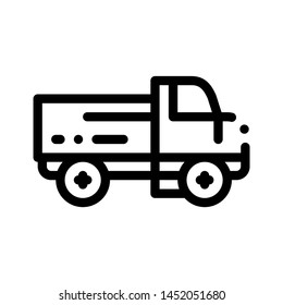 Farmland Delivery Truck Vector Thin Line Icon. Truck For Transportation Farm Product Vegetable Fruit. Machinery Transport Linear Pictogram. Machine Monochrome  Contour Illustration