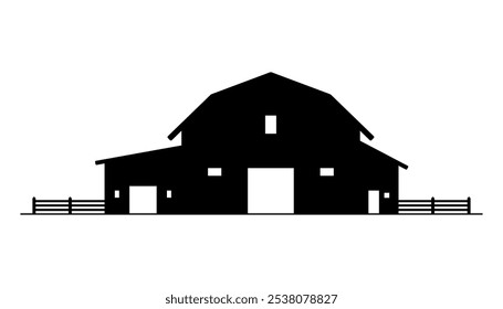 Ikone des Bauernlandes. Bauernhof. Schwarze Silhouette. Vorderansicht. Vektorgrafik mit einfacher flacher Grafik. Isoliertes Objekt auf weißem Hintergrund. Isolieren.