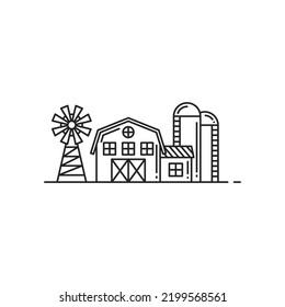 Farmland isolated rural buildings icons. Vector windmill and grain storage barn house, agriculture