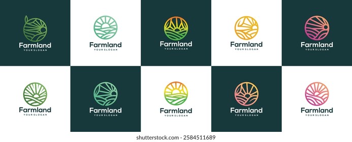 Farmland logo design collection. Farmland landscape logo template. Farm logo symbol icon