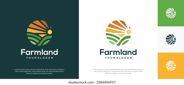 Farmland logo design. Farmland landscape logo template. Farm logo symbol icon