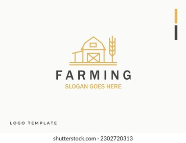 Farmland Premium Vector Logo With Wheat. Classic Elegant Branding Identity for Product or Business Company. Design Logo Templates.
