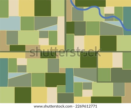 Farmland is seen from above in this vector image.