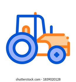 Farmland Tractor Vehicle Vector Thin Line Icon. Agricultural Farm Tractor For Different Type Trailer. Transportation Harvesting Machine Linear Pictogram. Illustration