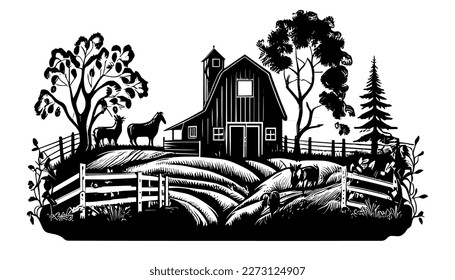 Farmland vector black line illustration art isolated white