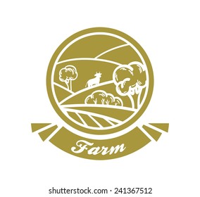 farmland. vector golden illustration on white background