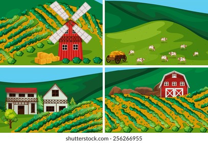 farmland with windmill and barn