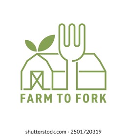 Emblema o logotipo de la granja a la mesa en línea en negrita. Movimiento social que promueve servir alimentos cultivados localmente en restaurantes y escuelas a través de la adquisición directa del productor