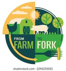 Farm-to-fork slogan - social movement which promotes serving locally grown small farm foods at restaurants and schools. Direct food sales relationship