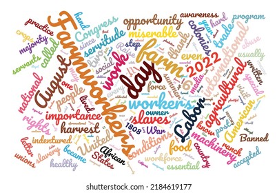 Farmworker Appreciation Day 6 August 2022 Word Cloud In Vector Art Creative Colourful White Back Ground