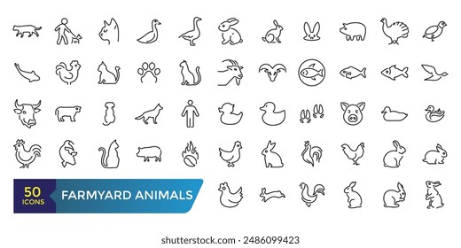 Farmyard Animals Icon set. Collection and pack of linear web and ui icons. Editable stroke. Vector illustration.