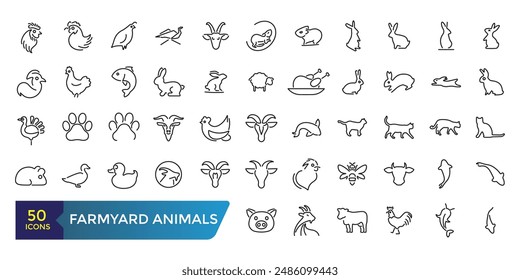 Farmyard Animals Icon set. Collection and pack of linear web and ui icons. Editable stroke. Vector illustration.