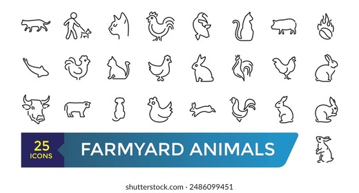 Farmyard Animals Icon set. Collection and pack of linear web and ui icons. Editable stroke. Vector illustration.