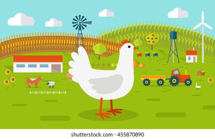 Farmyard vector illustration. Flat design