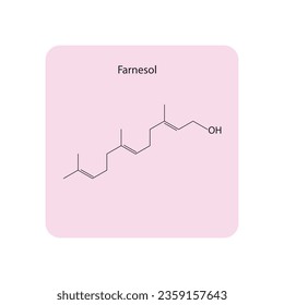 Farnesol Sesquiterpene Alcohol found in some essential oils Molecular structure skeletal formula on pink background.