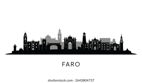 Faro Portugal Skyline Silhouette Vector.