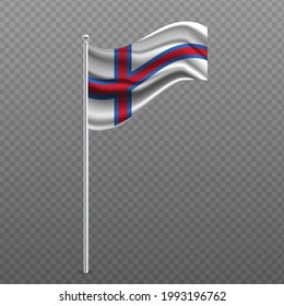 Faroe Island waving flag on metal pole. Vector illustration.