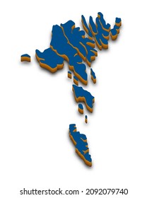 Mapa 3D de las Islas Feroe. Mapa 3d detallado con sombra caída. Silhouette isométrica azul. Ilustración vectorial. Plantilla de diseño.